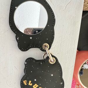 John Fluevog Black and huge strawberry Gold Star Key Holder with Mirror